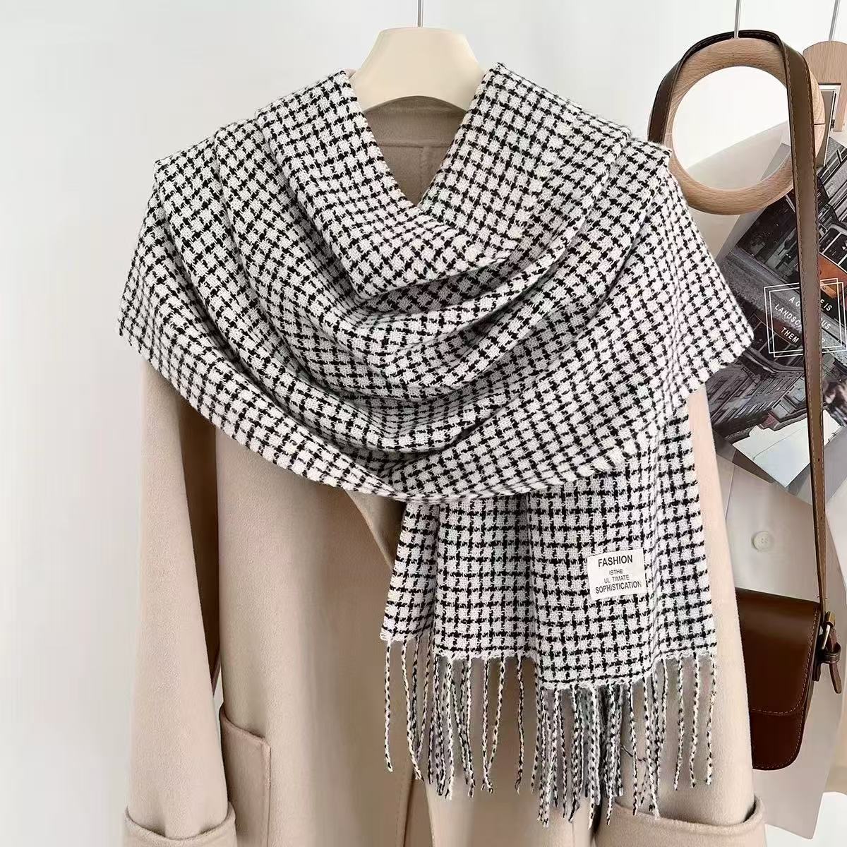 新款秋冬格子多色流苏韩系高级感保暖护颈围脖时尚气质百搭披围巾