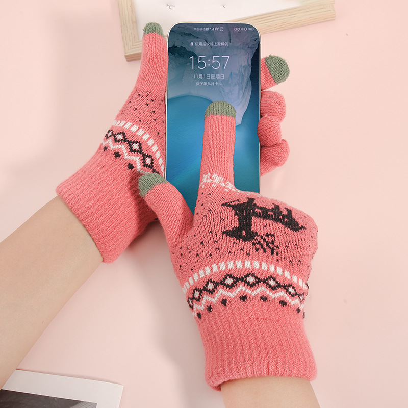 Touch screen gloves for women, winter Korean version, street stall, fleece thickened, cold-proof, deer wool warm knitted gloves Specification image