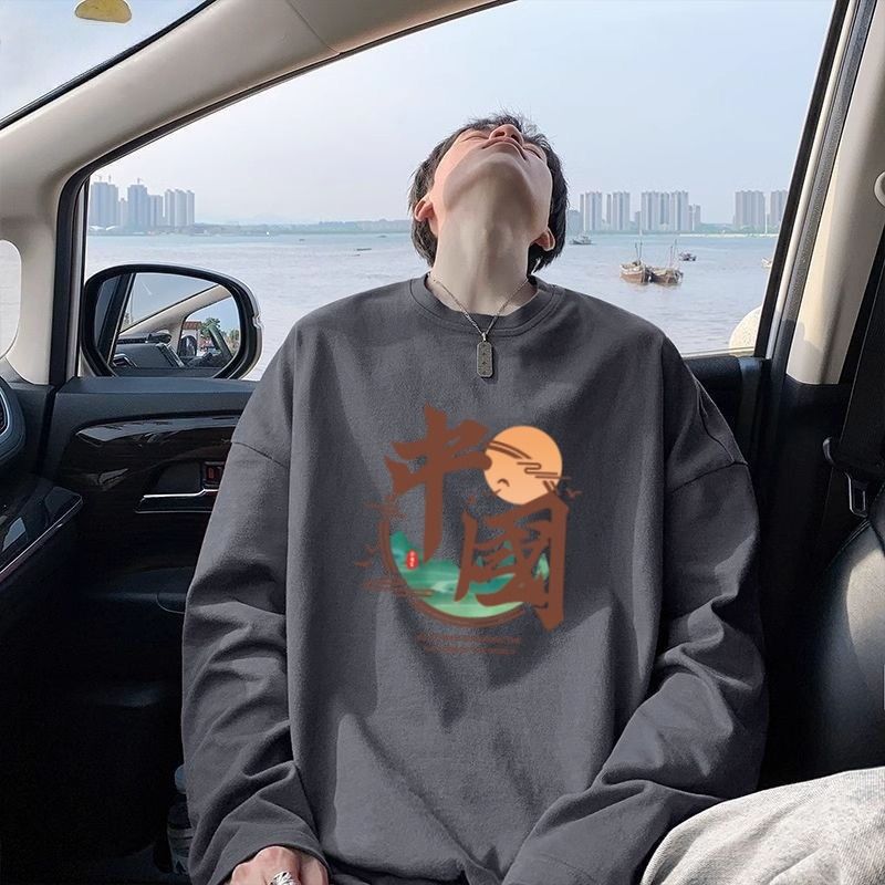 100% cotton high-quality spring and autumn heavyweight long-sleeved T-shirt, men's versatile and cool white top, student Korean style base layer Application Scenario