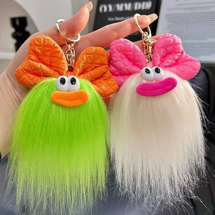 可爱蝴蝶结怪兽娃娃钥匙扣卡通搞怪毛绒书包挂件丑萌玩偶挂饰礼品细节图