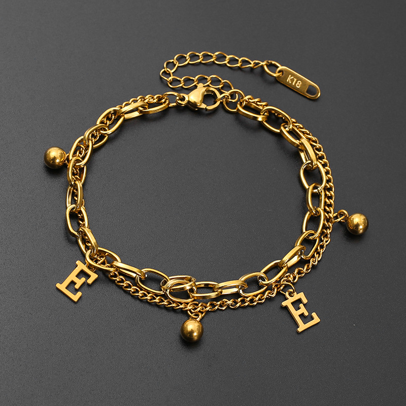 A new 26-letter titanium steel women's simple, versatile and fashionable double-layer bracelet from Europe and America Specification image