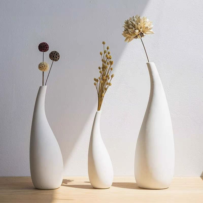 2026 New Nordic style simple ceramic vase ornaments, white unglazed dried flower arrangements, home decoration and arrangement factory wholesale vases