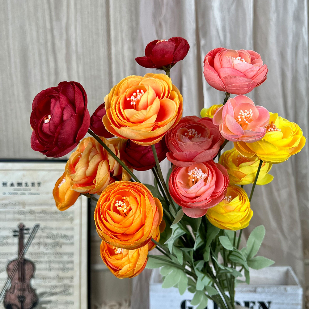 Simulated 4-head tea rose artificial artificial flowers, silk flowers, artificial plastic flowers, high-end living room ornaments, wedding floral art finished products Specification image