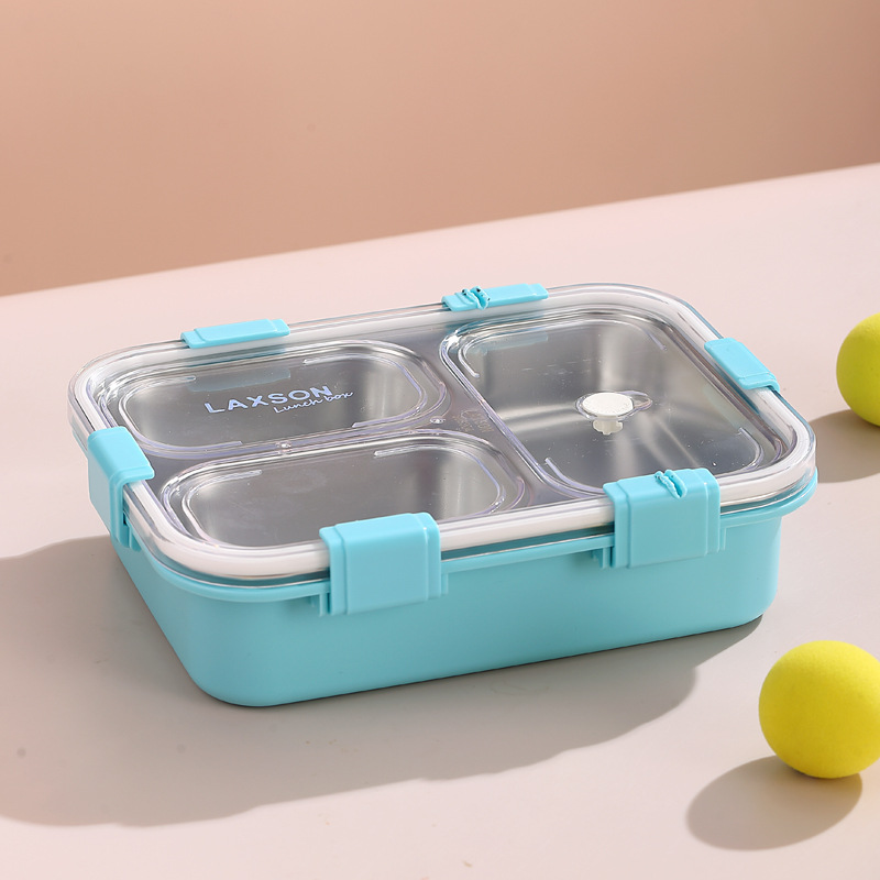 Simple packaging three-compartment stainless steel Japanese-style lunch box without color box, compartments PP fork and spoon office lunch box Application Scenario
