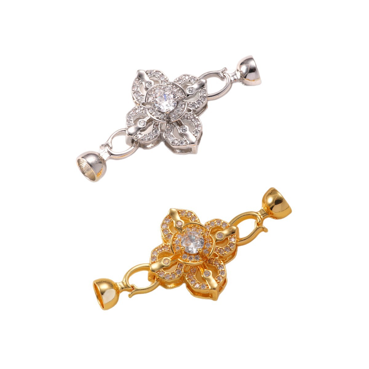 New 18k copper-plated real gold and zirconium-inlaid flower rotatable color retention high-end bracelet necklace clasp DIY accessory Item Picture