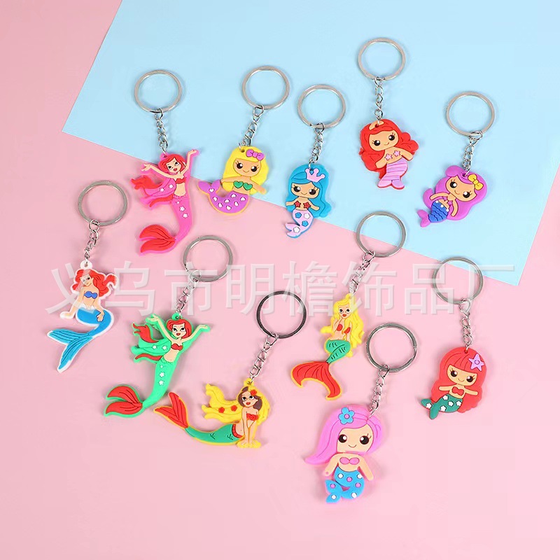 亚马逊PVC软胶钥匙扣广告小礼品美人鱼钥匙扣包包挂件公仔批发