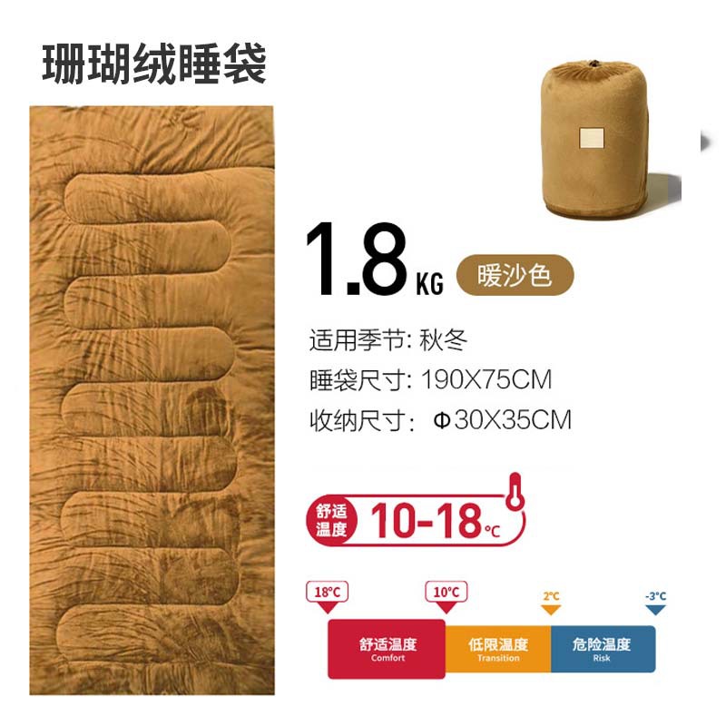 Thickened sleeping bag for outdoor camping, winter thickened for warmth and cold protection, adult spliced envelope-style coral fleece Application Scenario