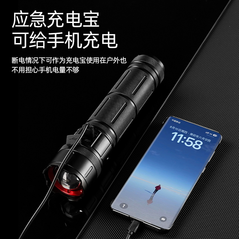New cross-border multi-functional outdoor white laser flashlight with charging capacity display output LED emergency strong light flashlight Application Scenario