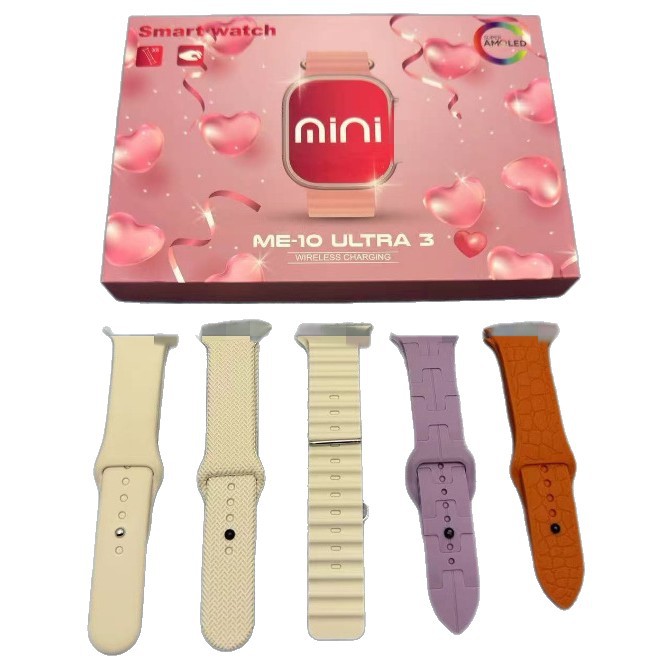 Pink packaging box, multi-functional children's smartwatch, smart bracelet, sports monitoring, health tracking, multiple interchangeable watch straps Specification image
