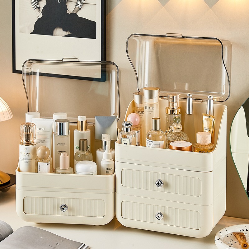 Cosmetics storage box, desktop dust-proof dressing table, storage rack, drawer-type lipstick, makeup brush and skin care products storage box Specification image
