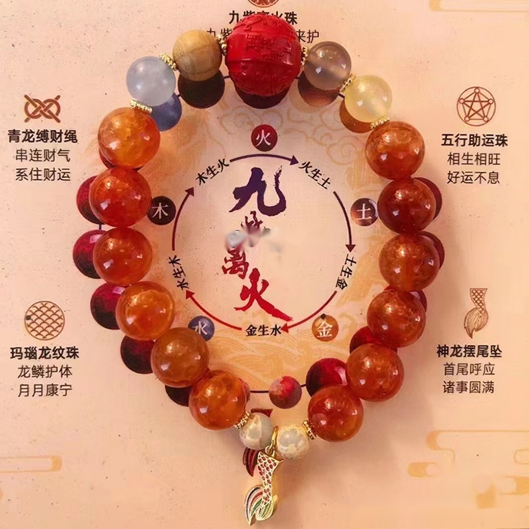 Wholesale of Nine Purple Fire Dragon Scale Bead Bracelet, the same style as Rooster Crowing Gift box packaging, the zodiac sign bracelet for the Year of the Dragon details Picture