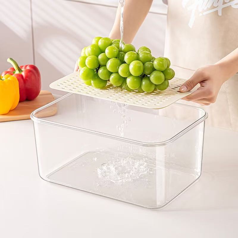 冰箱收纳盒沥水保鲜盒计时密封保鲜储物大容量水果蔬菜冷藏保鲜盒02396-1011-1017