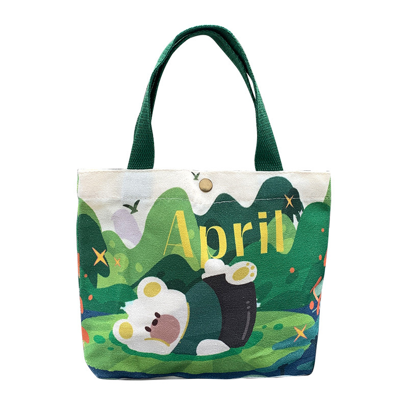 Cross-Border Cartoon Small Canvas Bag, Women's Tote Bag, Office Worker Portable Storage Bag, Small Hand-Held Bento Bag, Handbag Canvas Bag, Women's Bag, Shoulder Bag, Handbag Storage Bag, Handbag Simple Canvas Bag Item Picture