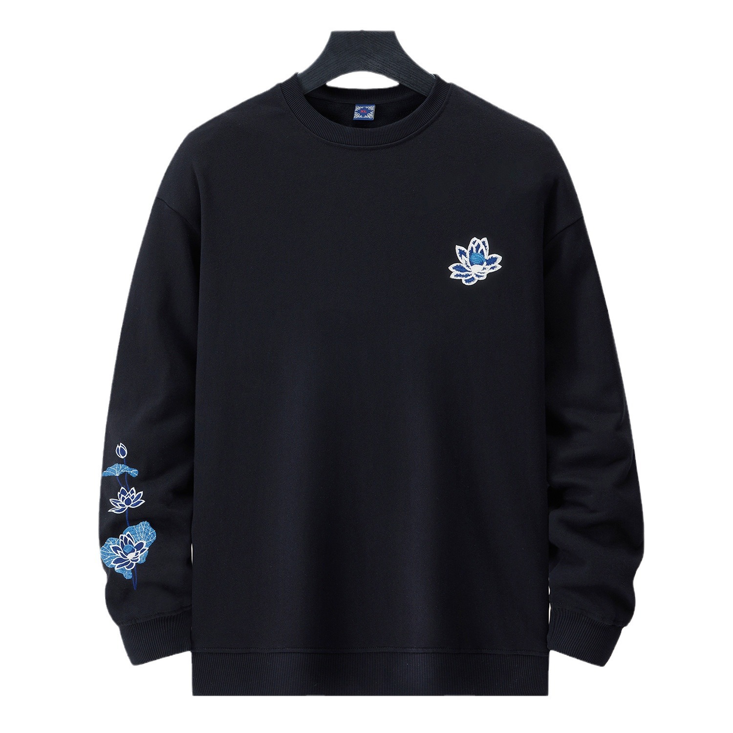 360g autumn and winter new men's round-neck sweatshirt, a loose-fitting and large-sized fashion brand with embroidered pure cotton long-sleeved top Item Picture