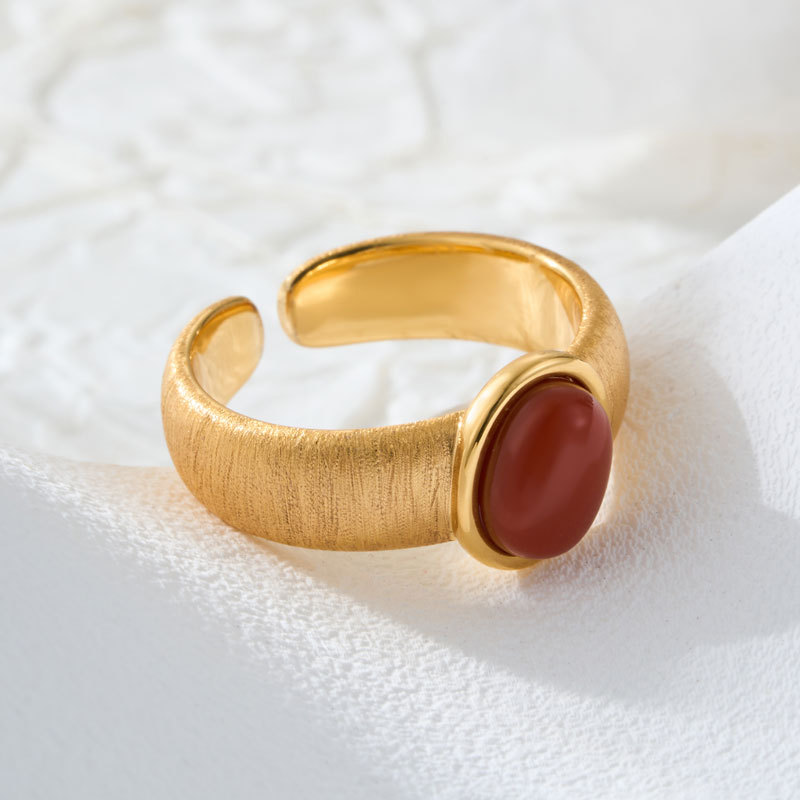 Light luxury retro Nanhuang stone open ring, copper alloy real gold electroplated brushed adjustable index finger ring, whitening ring