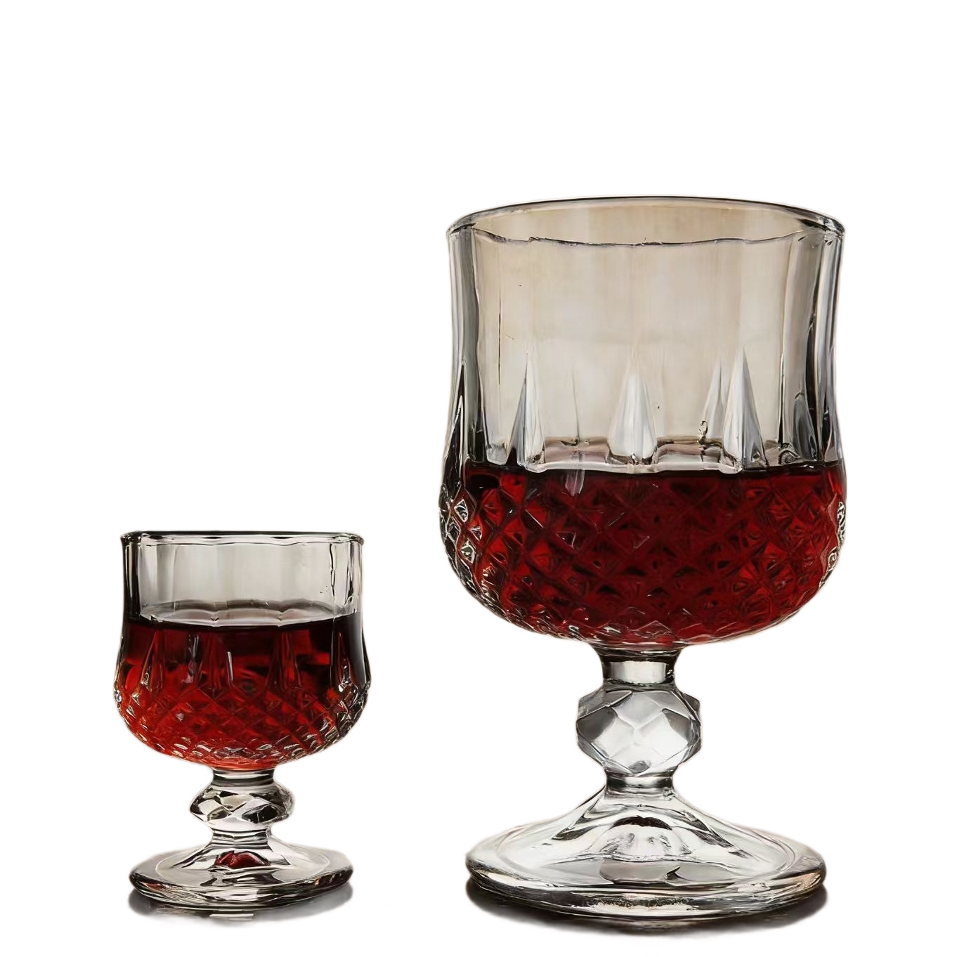 High appearance level engraved diamond butterfly flower glass cup, small tall glass, creative red wine glass, retro household use Item Picture