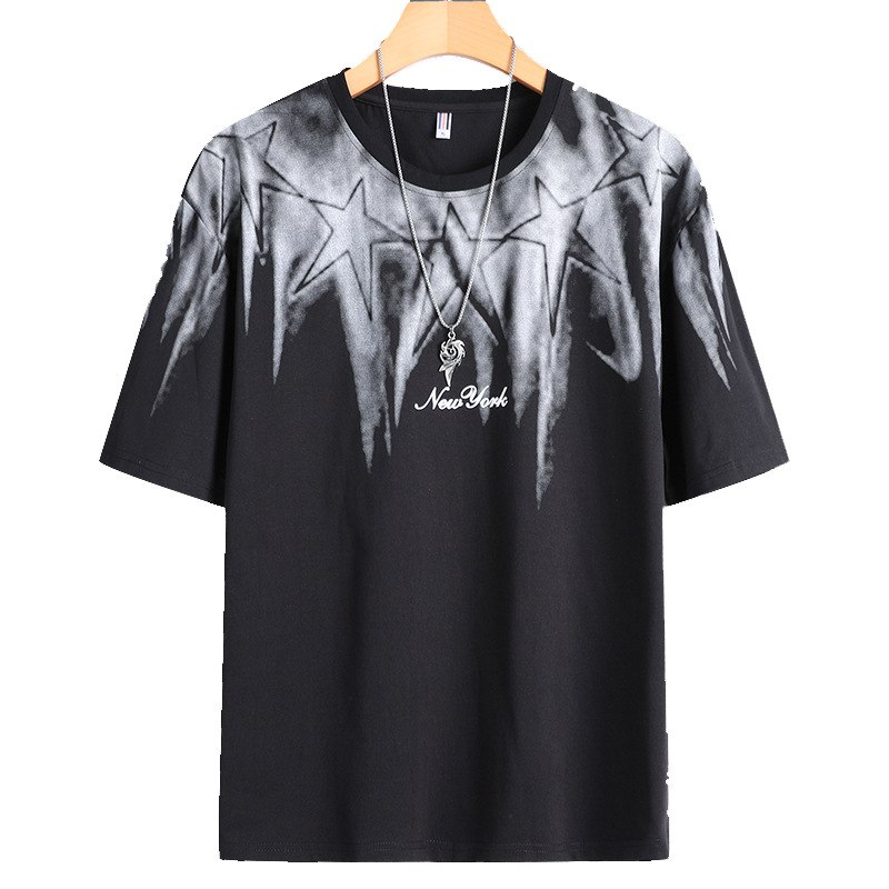 American tie-dyed T-shirt men's short-sleeved print summer new trendy, cool and stylish, loose and versatile half-sleeved men's top Item Picture