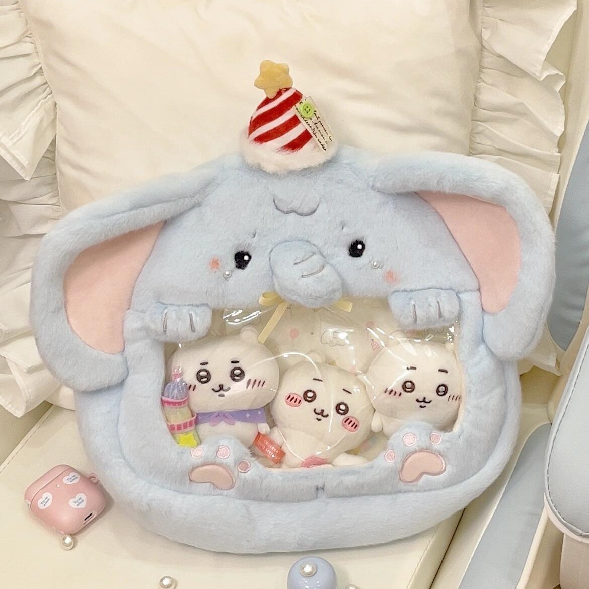 小象毛绒痛包可爱双肩书包大容量单肩斜挎包卡通书包二次元吧唧包