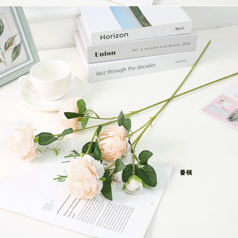 Dove European-style 3-head peonies for home decoration and wedding series, paired with grass, Western roses and peonies details Picture
