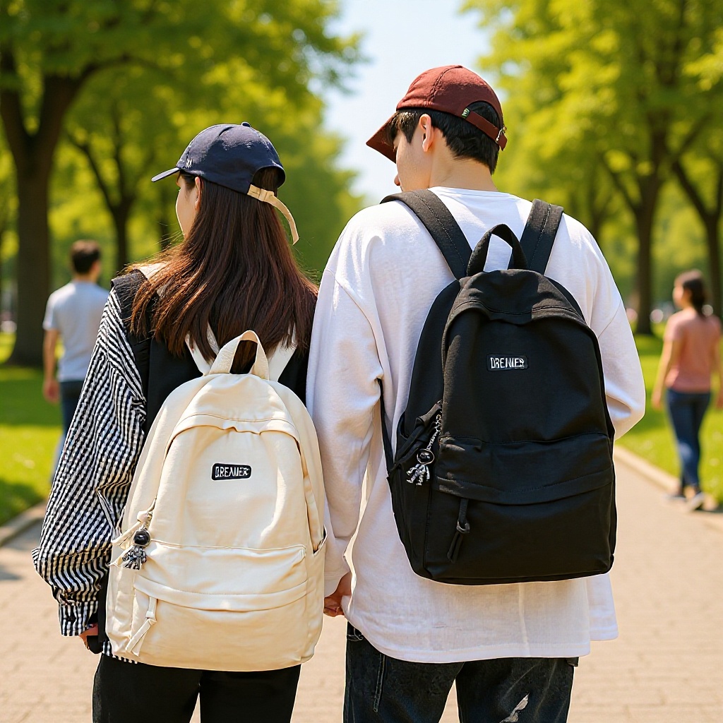 简约纯色休闲大容量背包大学生书包ins高颜值双肩包轻便旅行背包