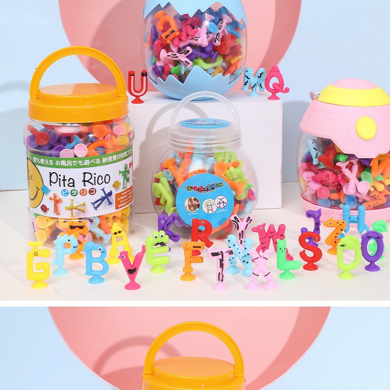 热销新款卡通吸盘字母玩具吸吸粘粘乐洗澡坐车过家家玩具