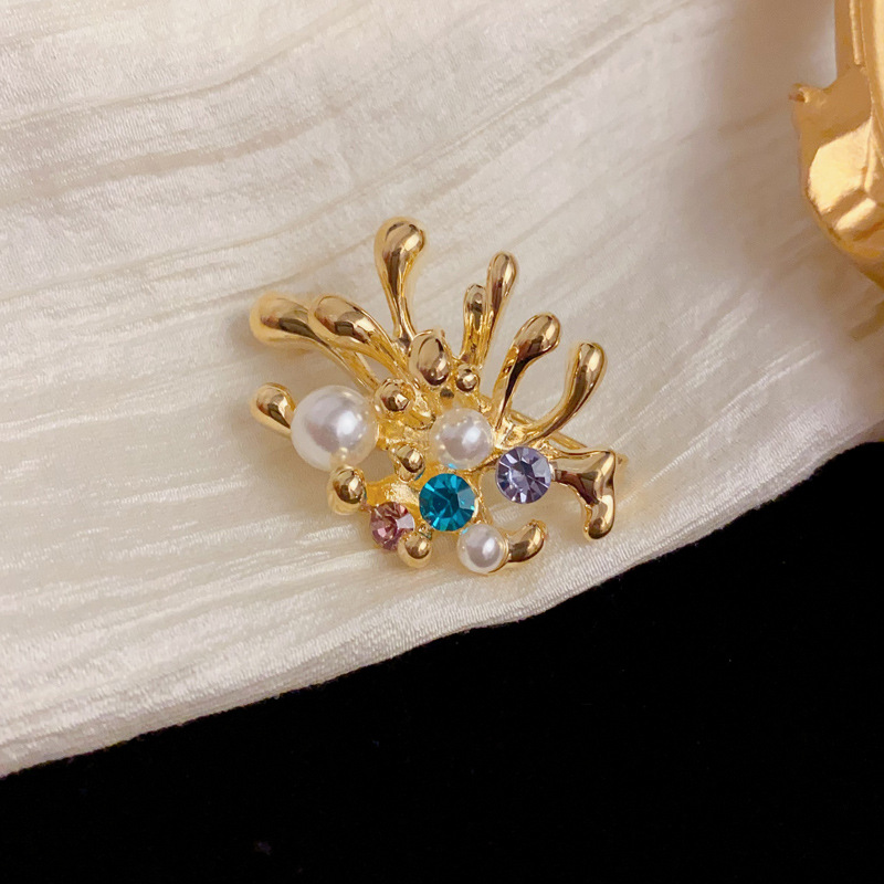 French-style personalized cross-border creative metal firework pearl three-dimensional brooch, light luxury unique design sense coat accessory details Picture