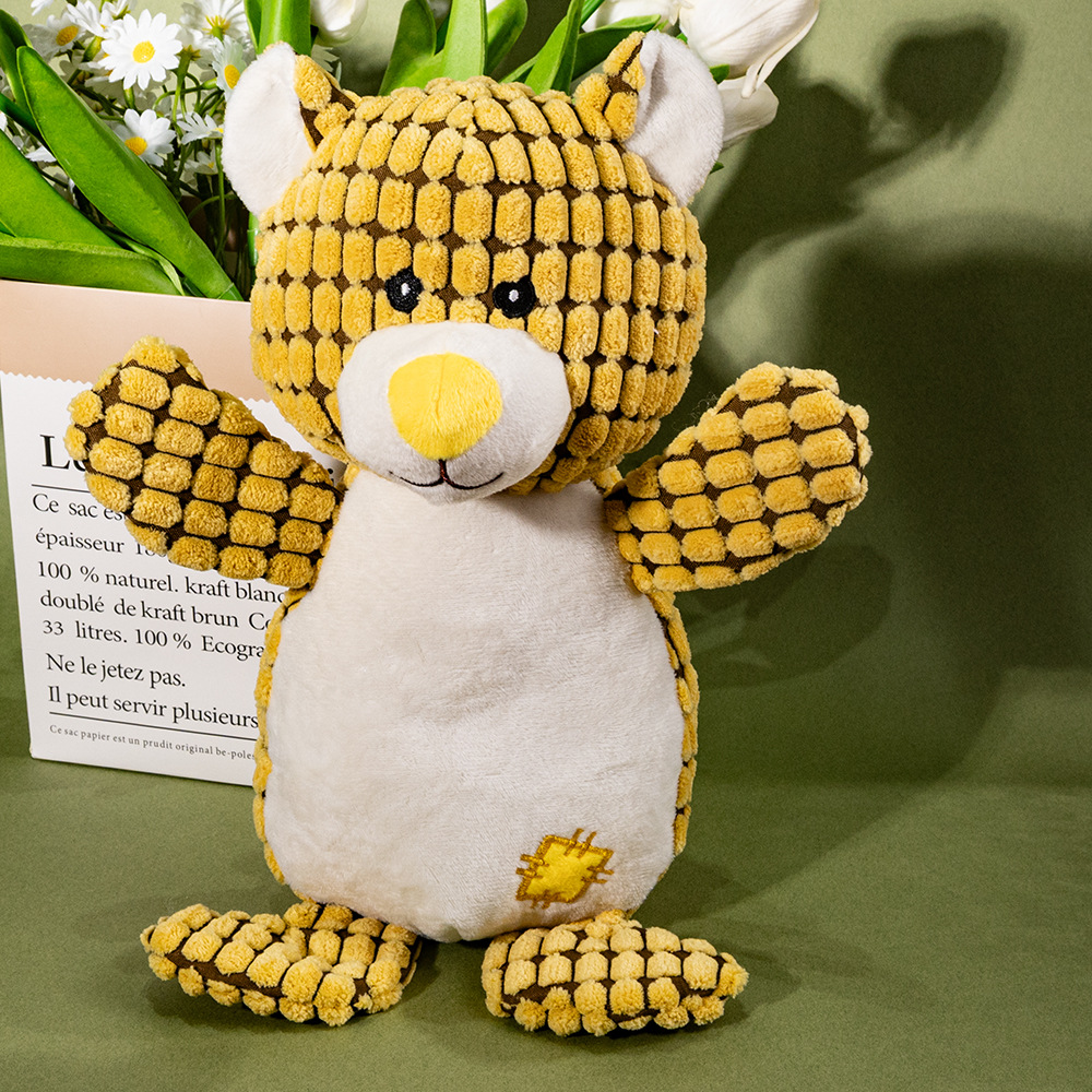 Three-color patch bear dog toy plush pet toy, durable and wear-resistant, interactive and fun to play with