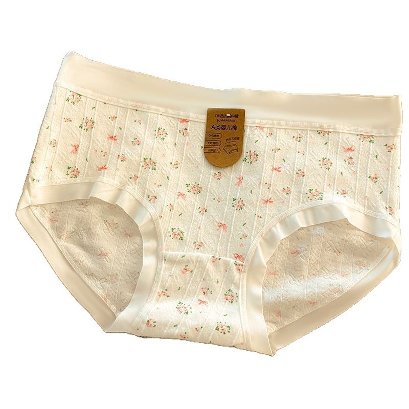 Women's underwear 7A full pants, antibacterial Class A baby cotton mid-waist, comfortable, seamless edge, breathable floral print girls' triangle pants Item Picture