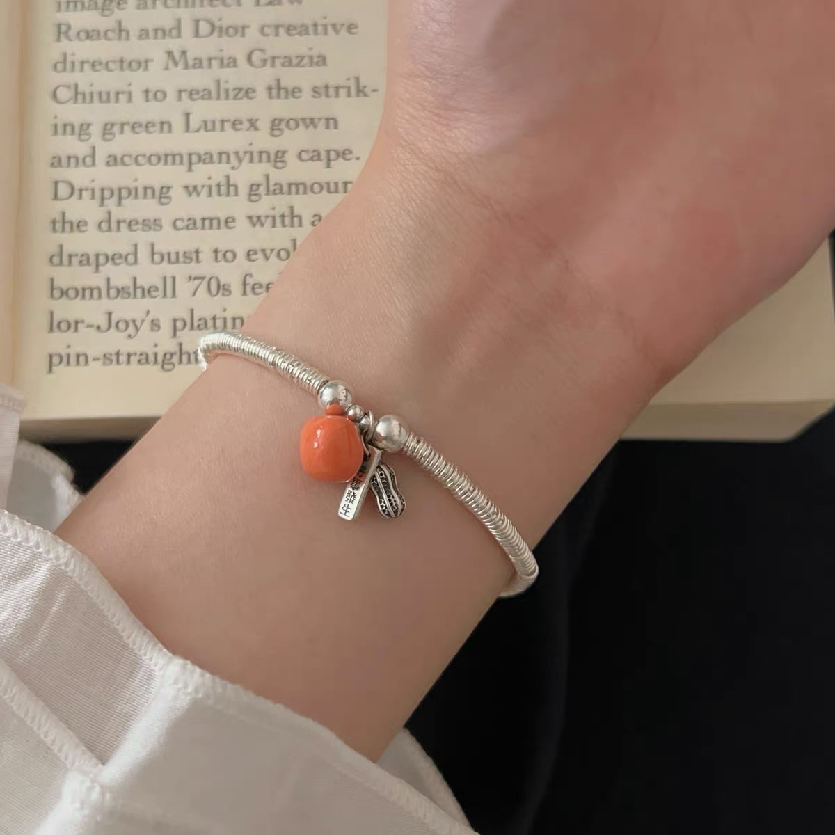 s925 sterling silver good things happen silver ring bracelet for women, new Chinese-style traditional Chinese style winding bracelet, persimmon jewelry gift Specification image