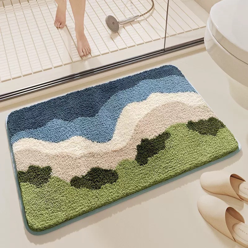 Marine faux cashmere floor mat, bathroom thickened water-absorbing foot mat, dirt-resistant, anti-slip and easy to maintain, toilet and bathroom floor mat Specification image