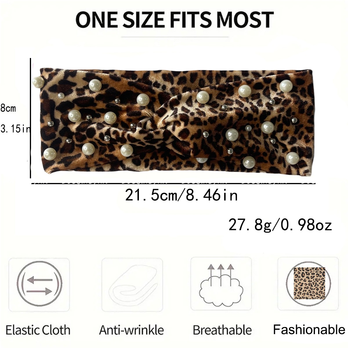 New cross-border leopard print cross-velvet hair band, retro and fashionable pearl headwear, high-end feel, warm and windproof hair band Item Picture