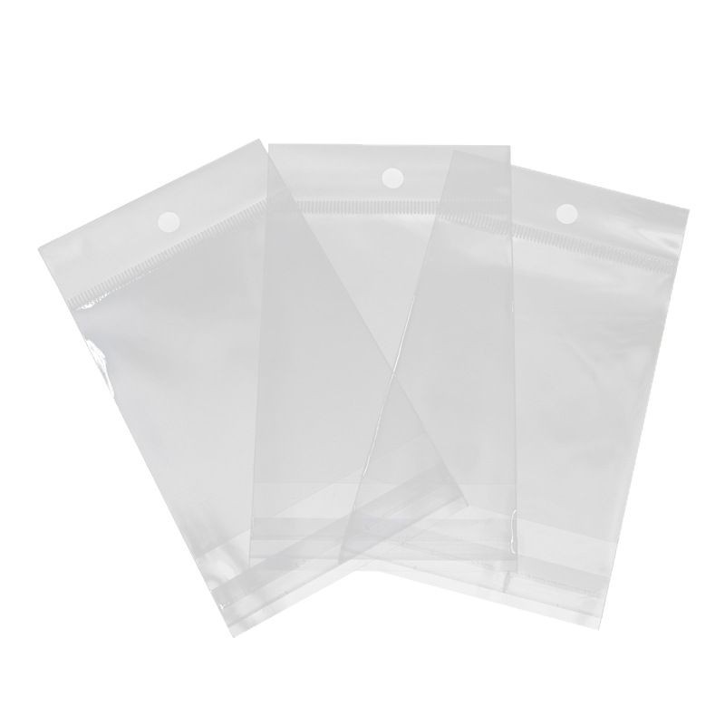opp黏袋衣服透明带衣物卡头包装袋白色珠光膜塑料封口袋子加厚白底实物图