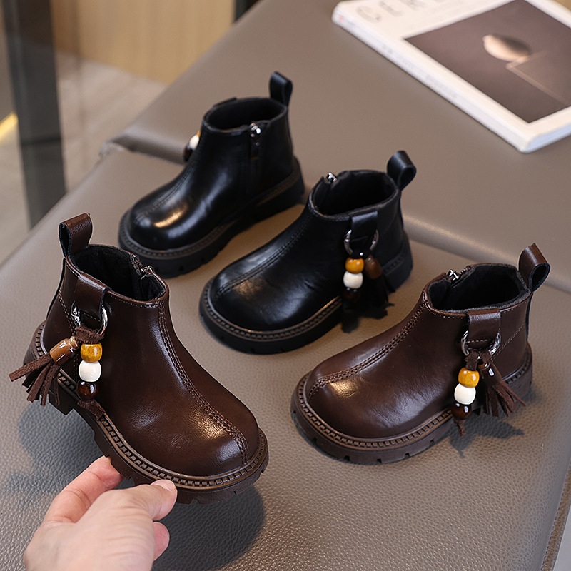 女童鞋靴子2025年秋冬新款儿童短靴马丁靴加绒冬季女宝宝时尚皮靴