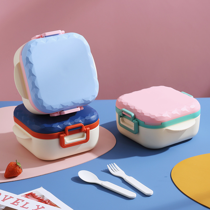 Nordic InS-style modern sealed lunch box, student dormitory bento box with lid, multi-functional compartments bowl with fork and spoon