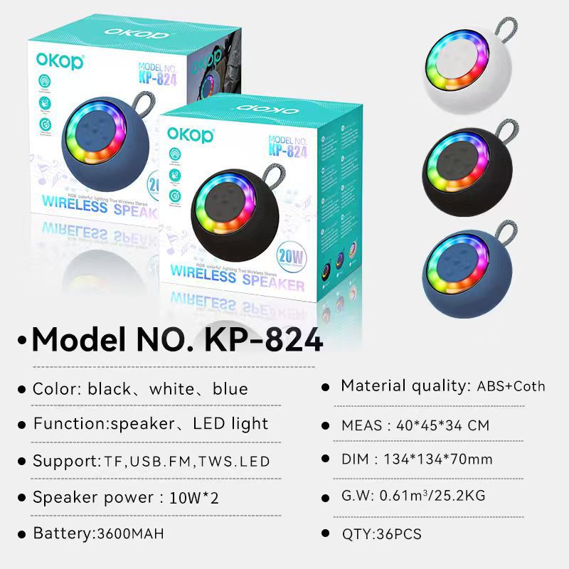 824 bluetooth sound blast al aire libre portátil RGB luces de atmósfera a prueba de agua ultra larga duración escritorio pequeño altavoz transfronterizo details Picture