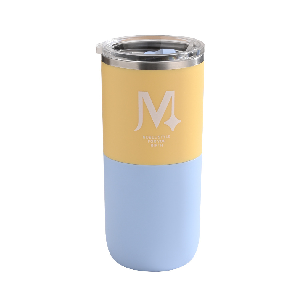 Stainless steel coffee cup with lid, double-layer mug, water cup, ice cup, office and home drinking water, large capacity 600ml Item Picture