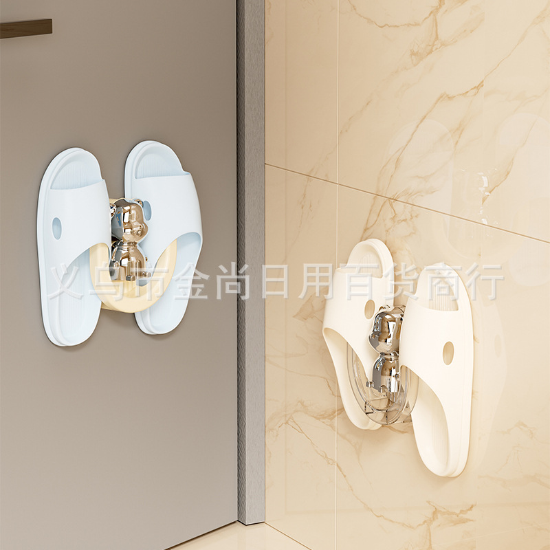 Bixing Bear suction cup slippers stand, wall-mounted plastic toilet shoes for home bathroom and toilet walls without drilling