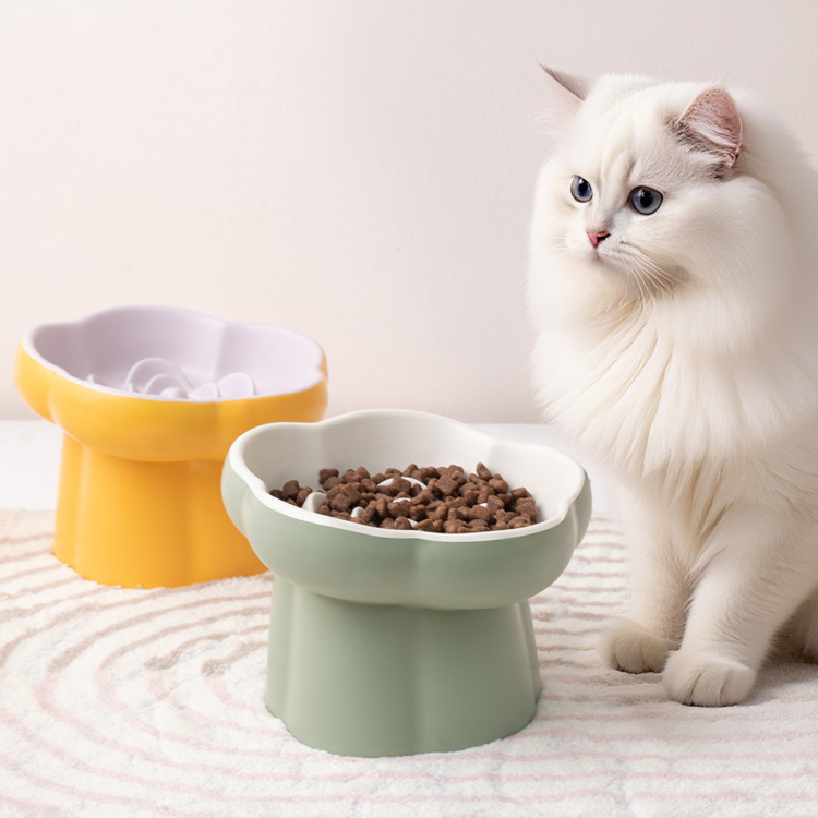 Pet slow food bowl, high-footed ceramic cat bowl, dog bowl, small dog and cat slow food, anti-choking and anti-knocking, neck-protecting slanted bowl Specification image