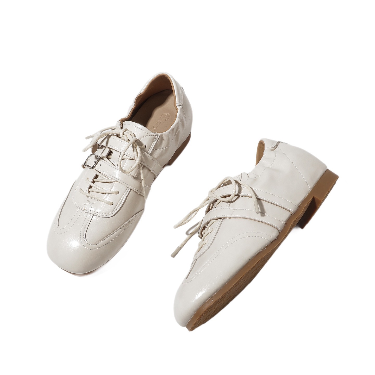studiolee's 3cm height-increased square toe double-buckle lace-up casual shoes with a ballet-style leather upper Application Scenario