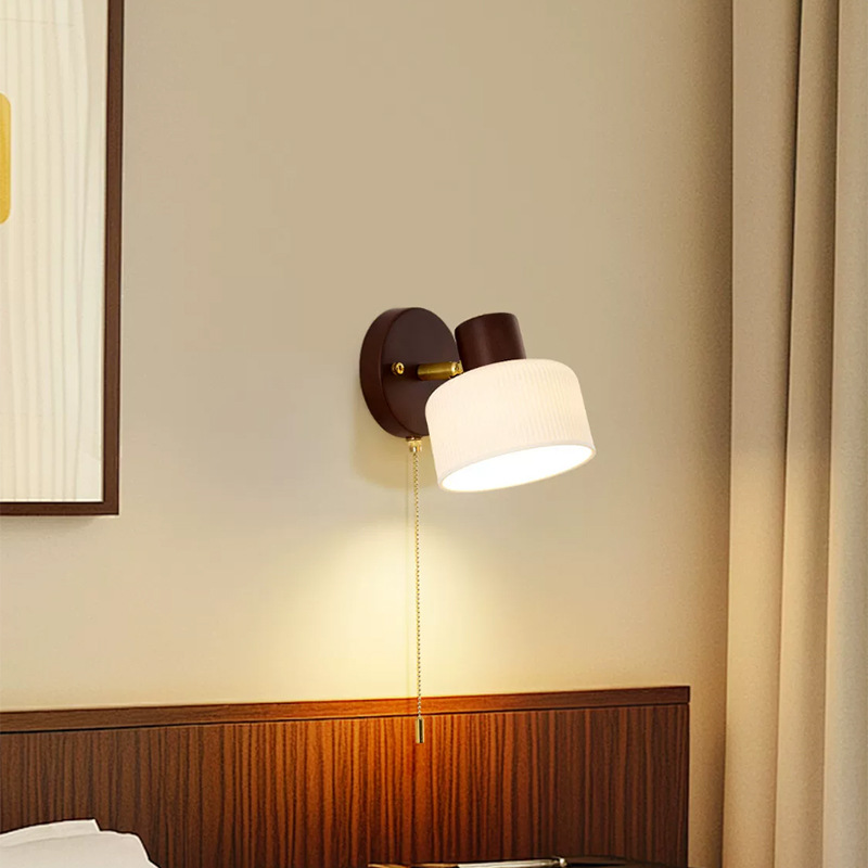 New cross-border Japanese wabi-sabi style bedroom wall lamp, rotatable and adjustable solid wood ceramic living room background wall headboard wall lamp Application Scenario