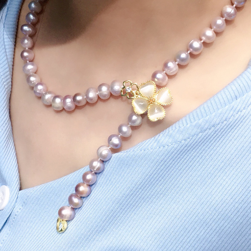 Pearl necklace clasp, white shell clover clasp, handcrafted end clasp, connecting clasp, mother-and-child clasp, sweater chain