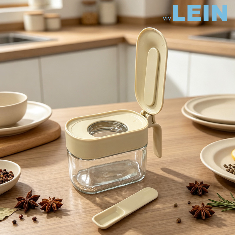 vivLEIN one-handed opening seasoning jar, seasoning box, kitchen household salt storage box, jar, seasoning storage details Picture