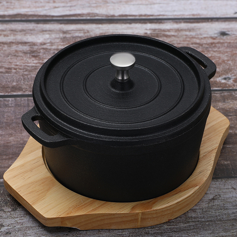 Cross-border multi-layer thickened cast iron soup pot, double-ear deepened flat bread pot, universal uncoated anti-rust and non-stick stew pot