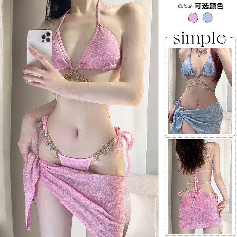 新款比基尼泳衣女人鱼钻链设计感纯欲三角三点式ins性感度假泳装-125020