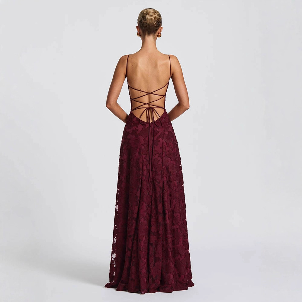 New fashionable and versatile women's clothing in the European and American style from cross-border Amazon, featuring a spicy girl style and a sexy Burgundy halter dress details Picture