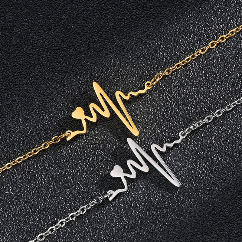 European and American popular accessories: simple, fashionable, neutral and versatile. Couple heartbeat heart titanium steel necklace, electroplated and non-fading
