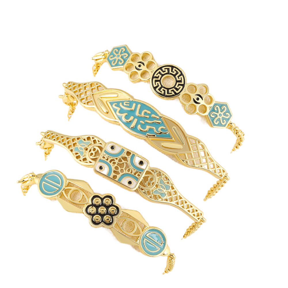 Honglu Cross-border's new product, a 18K gold-plated copper bracelet with oil drops and Bohemian-style eyes, is a niche design accessory for women Item Picture