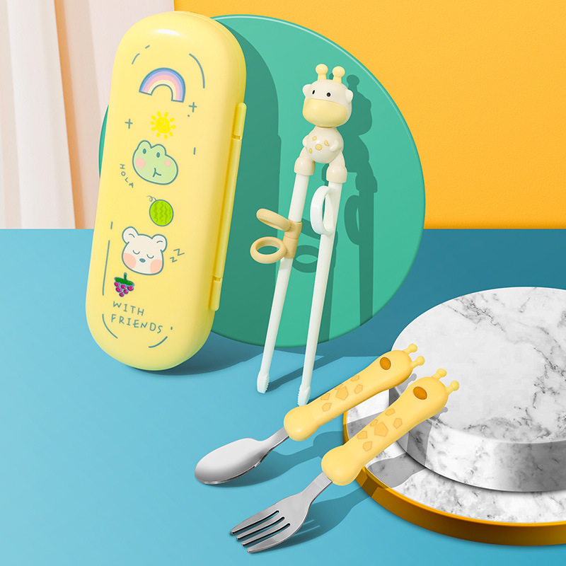 硅胶不锈钢宝宝餐具玩具套装防烫安全可水洗