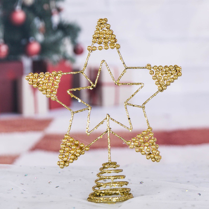 Cross-border wholesale Christmas tree ironwork top star, tree top five-pointed star table decoration, tree top star Christmas decoration
