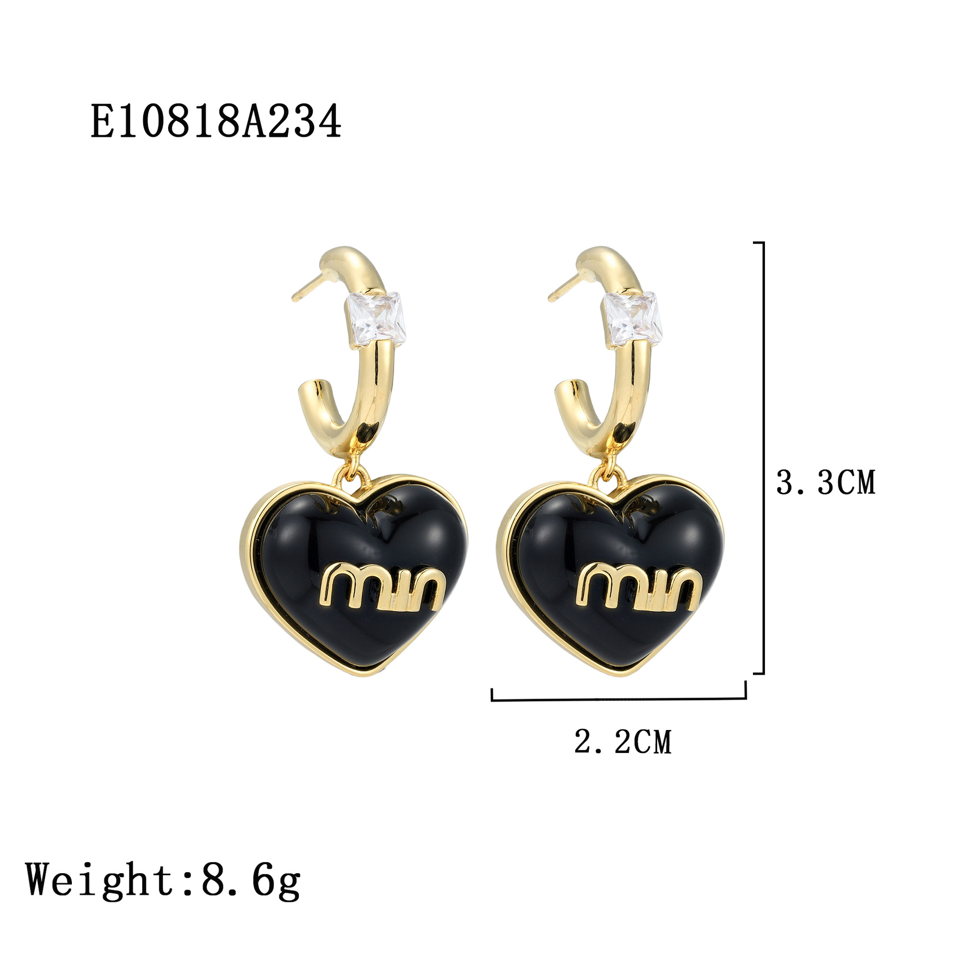 设计师新款925银针个性MIU耳环网红直播爆款耳饰爱心街定制来样白底实物图